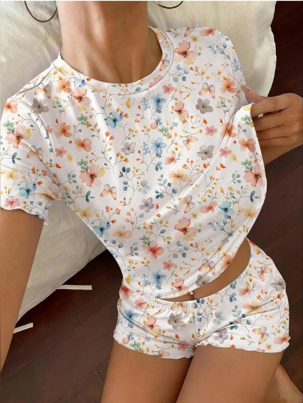 NWT Super Soft Floral Pajama Set XL Stretchy Lounge Sleep Set 2 Piece - Picture 4 of 4